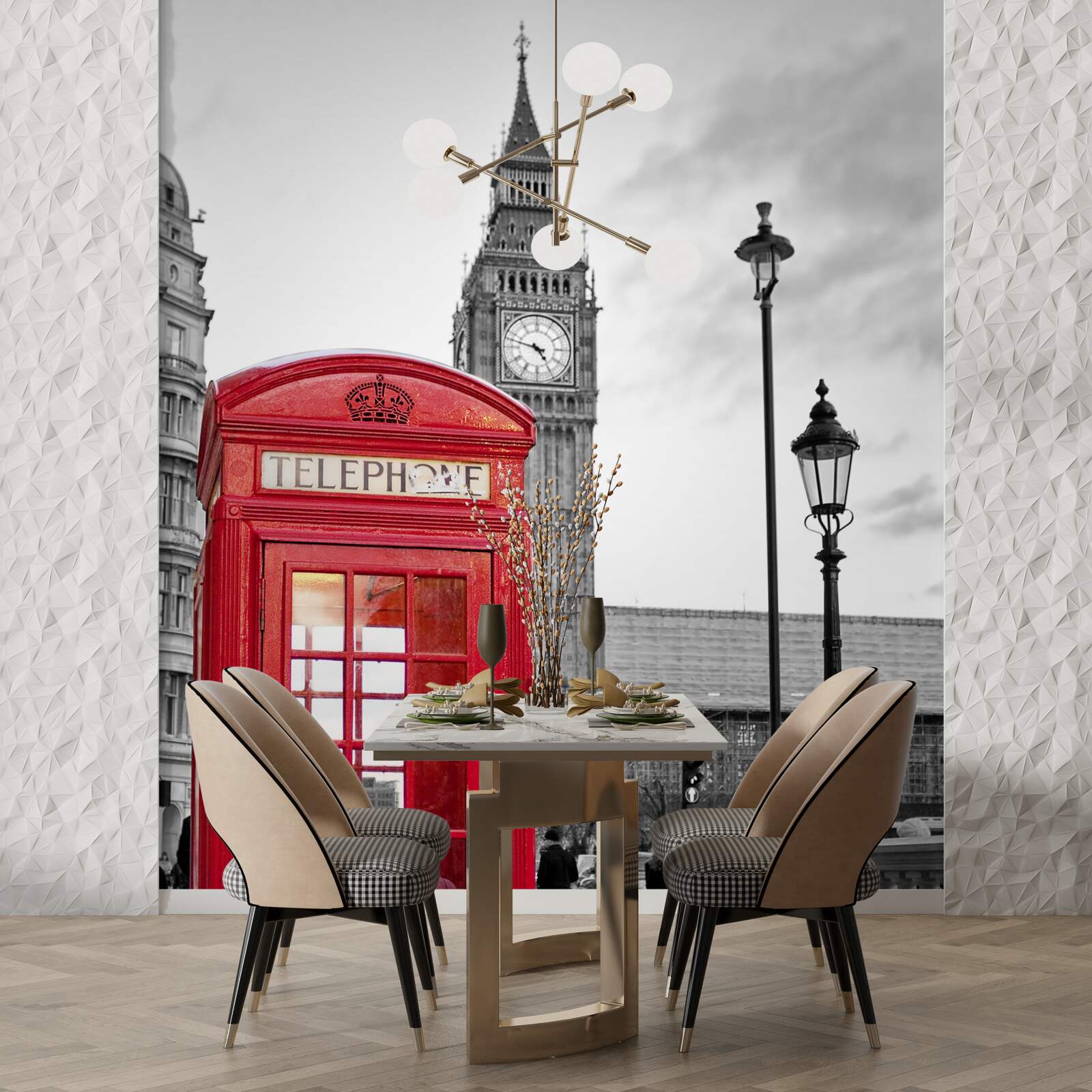 Fototapeta v centre vedľa Big Benu je červená telefónna búdka