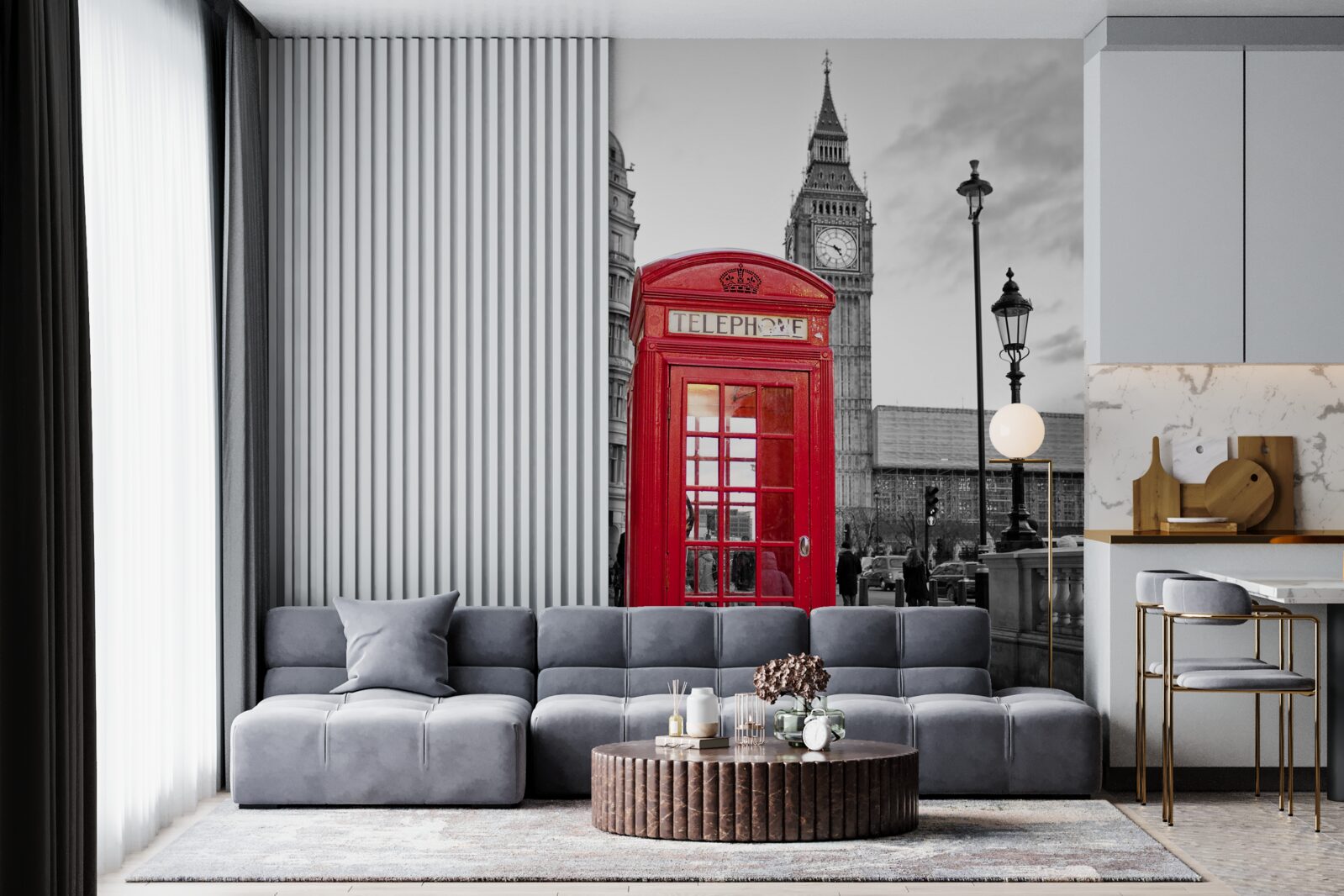Fototapeta v centre vedľa Big Benu je červená telefónna búdka