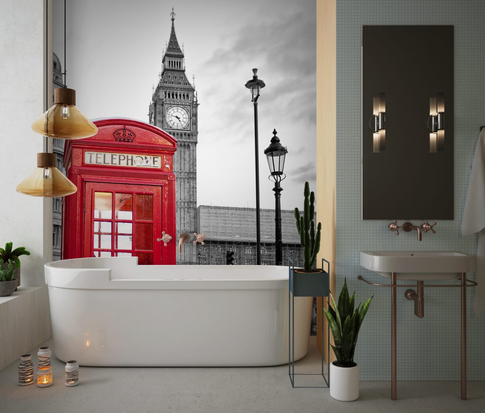 Fototapeta v centre vedľa Big Benu je červená telefónna búdka