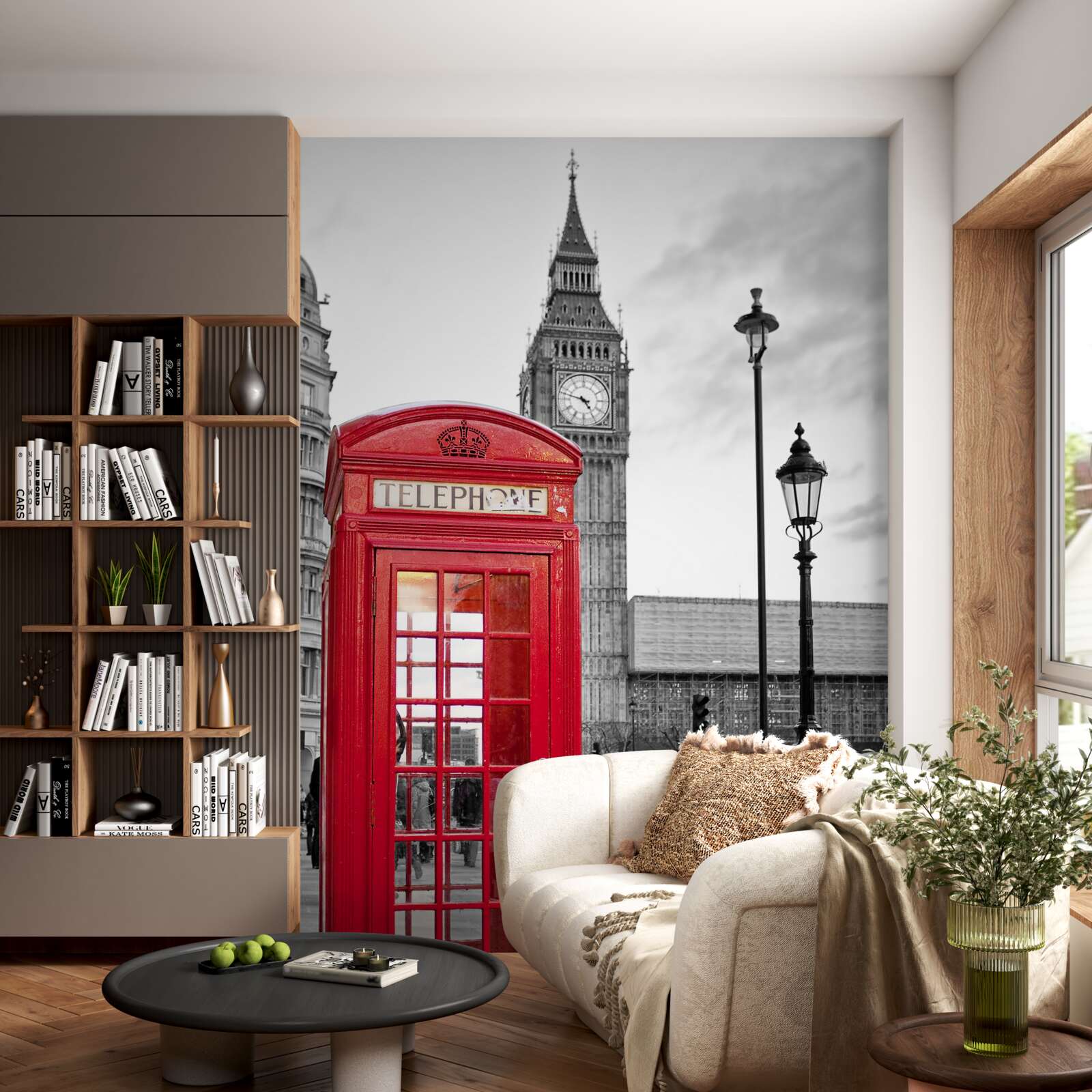 Fototapeta v centre vedľa Big Benu je červená telefónna búdka