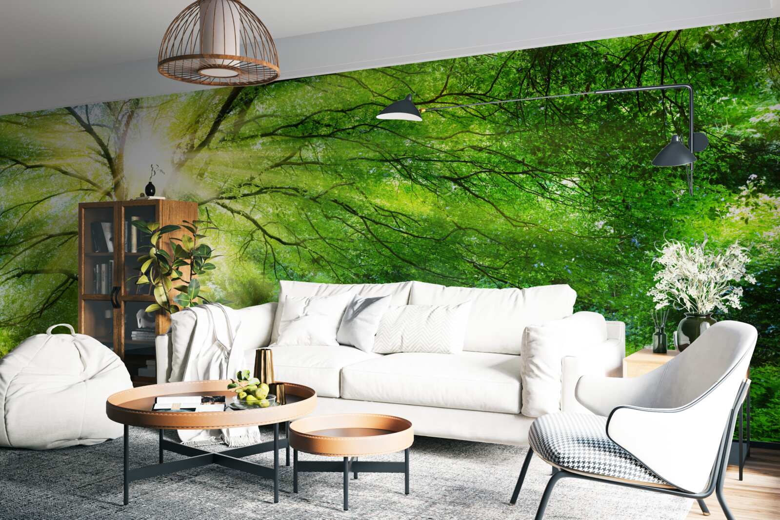 Fototapeta cez sviežu korunu stromu presvitajú svetelné lúče slnečného svetla