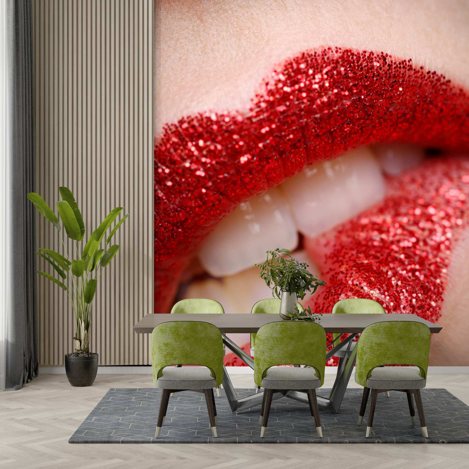 Fototapeta ohryzené červené pery s trbliettes