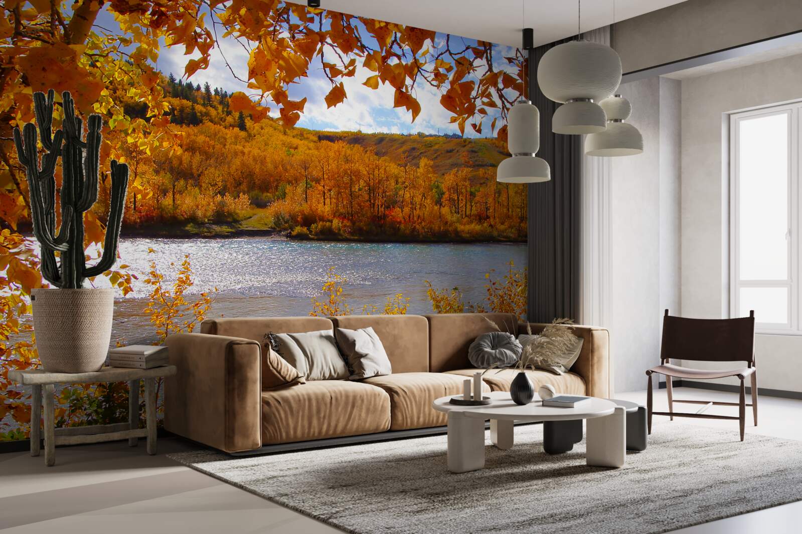 Fototapeta zlatá jeseň v hustom lese pri rieke