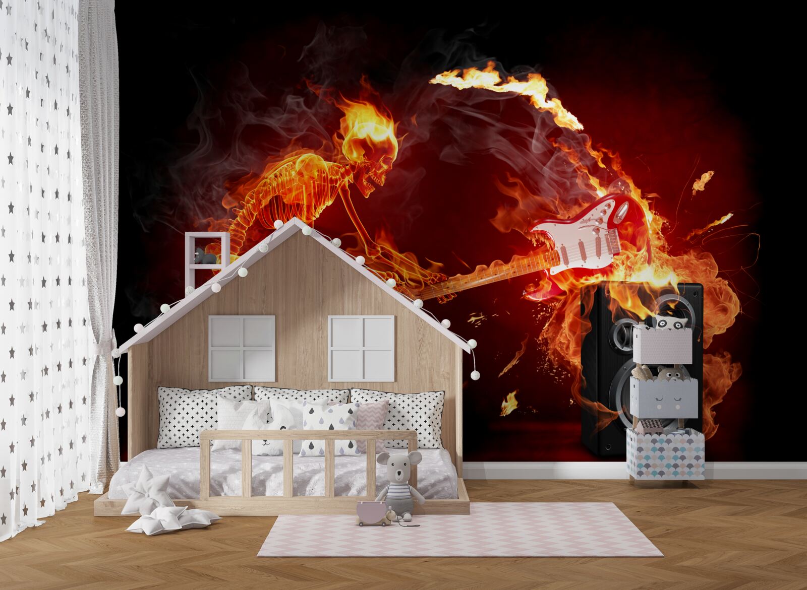 Fototapeta umelec zničí gitaru na zosilňovači