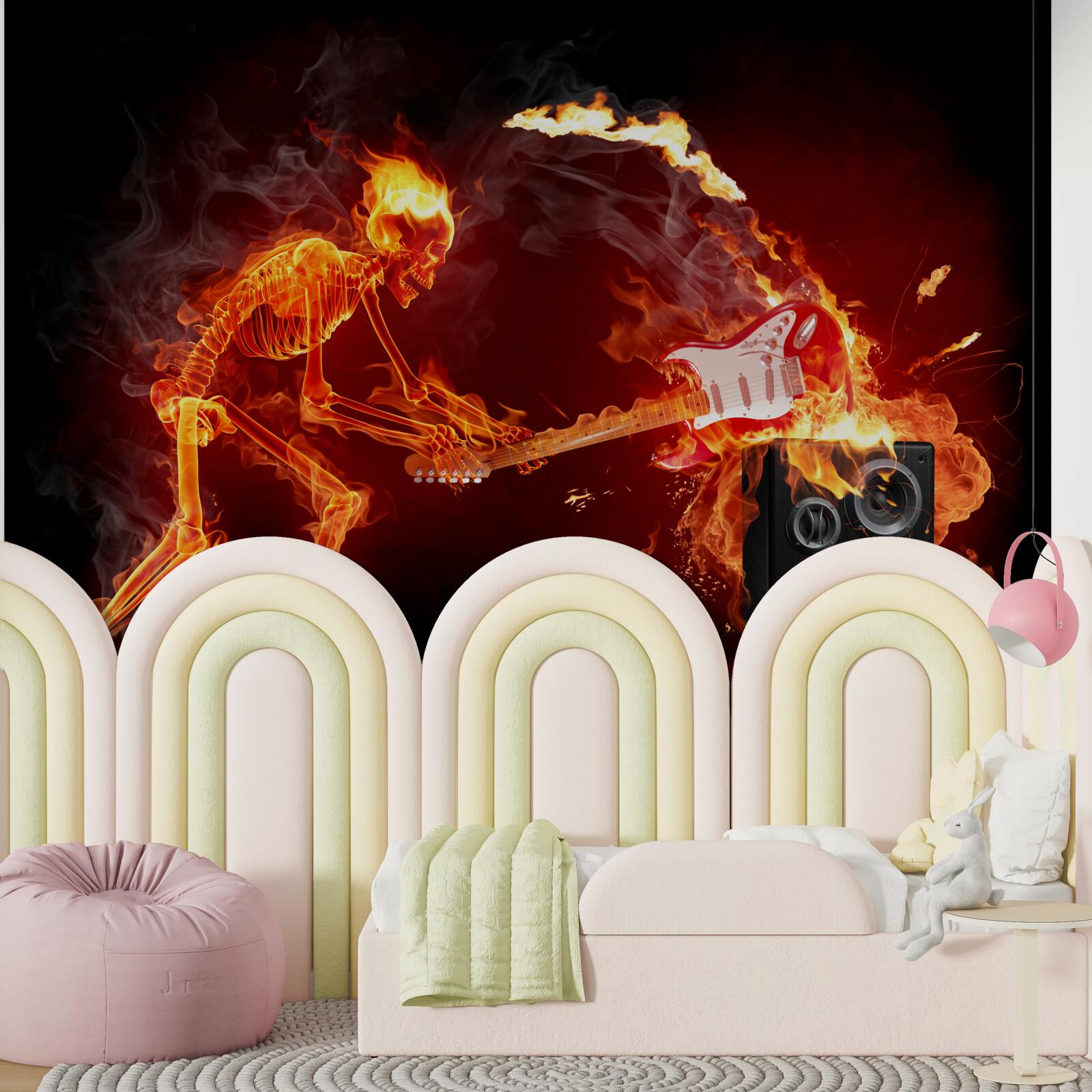 Fototapeta umelec zničí gitaru na zosilňovači