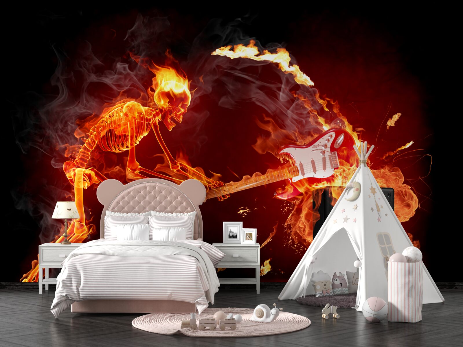 Fototapeta umelec zničí gitaru na zosilňovači