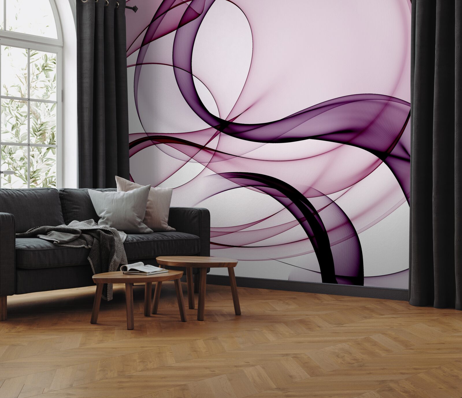 Fototapeta tmavé, rozmazané čiary na jemnom, svetlom hodvábu