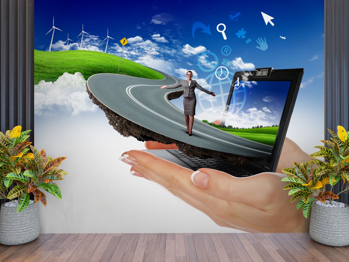 Fototapeta na oblohe je drahá abstrakcia s chodiacim dievčaťom