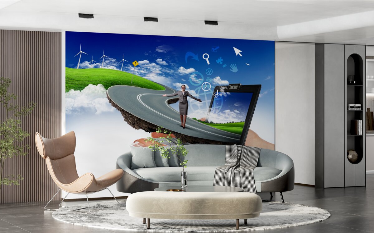 Fototapeta na oblohe je drahá abstrakcia s chodiacim dievčaťom