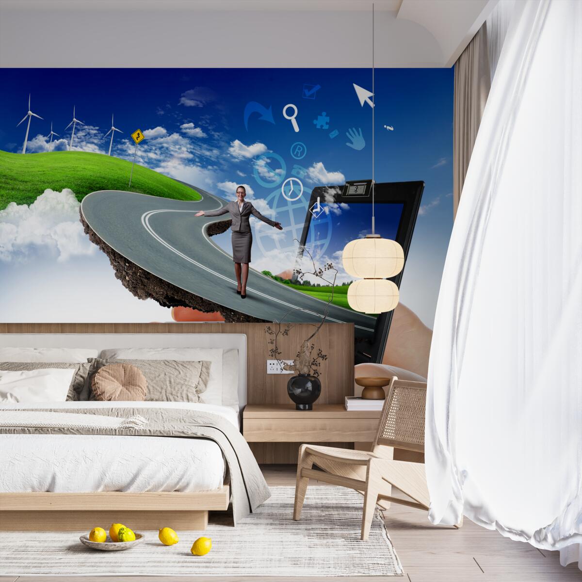 Fototapeta na oblohe je drahá abstrakcia s chodiacim dievčaťom