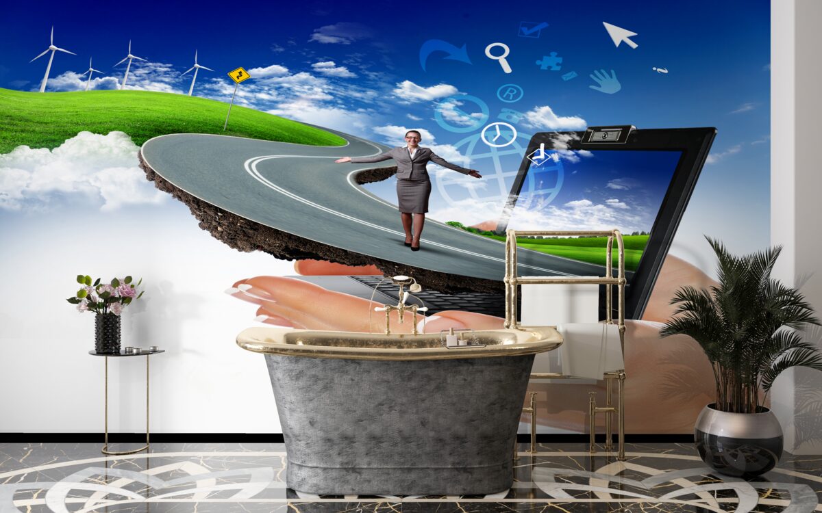 Fototapeta na oblohe je drahá abstrakcia s chodiacim dievčaťom