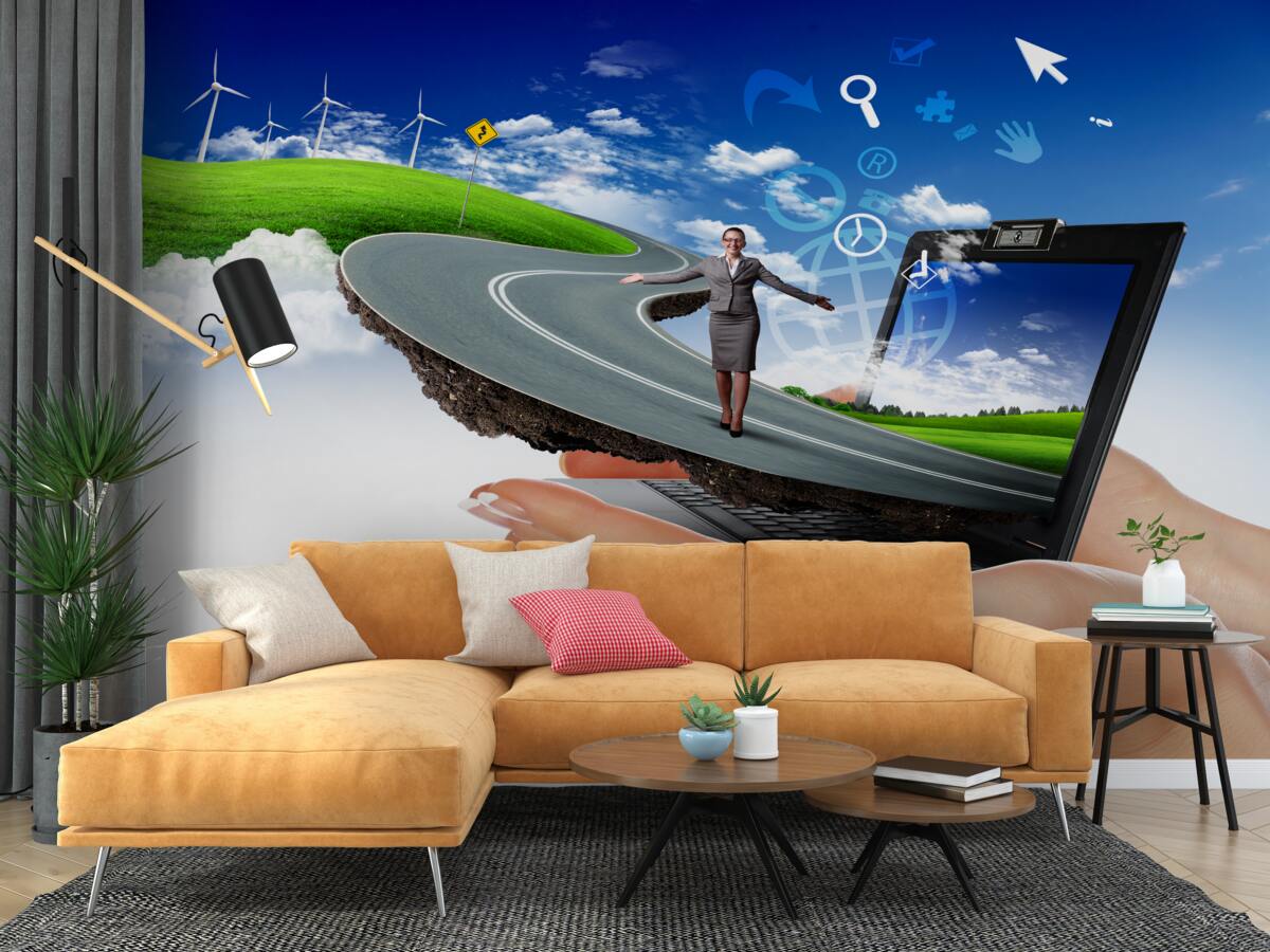 Fototapeta na oblohe je drahá abstrakcia s chodiacim dievčaťom