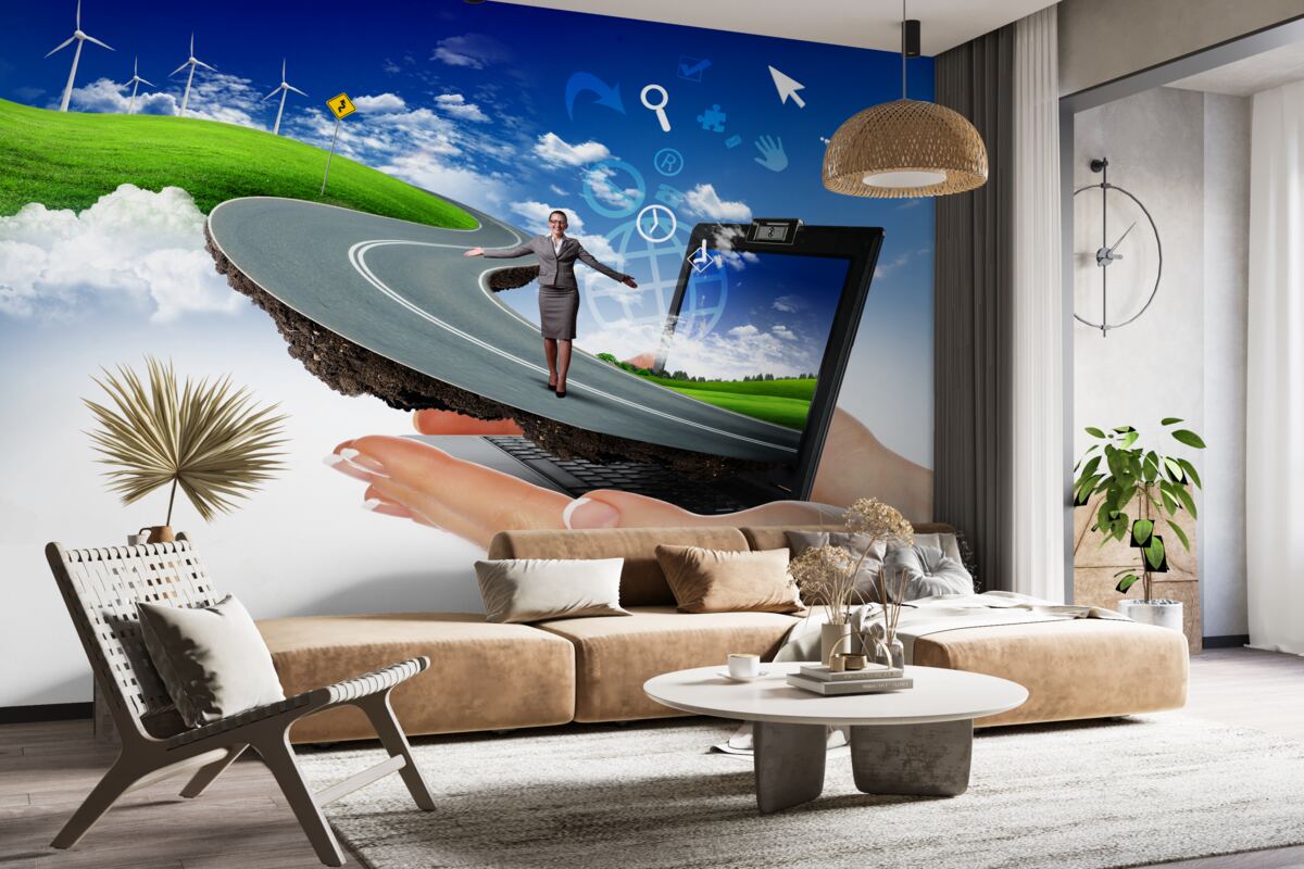 Fototapeta na oblohe je drahá abstrakcia s chodiacim dievčaťom