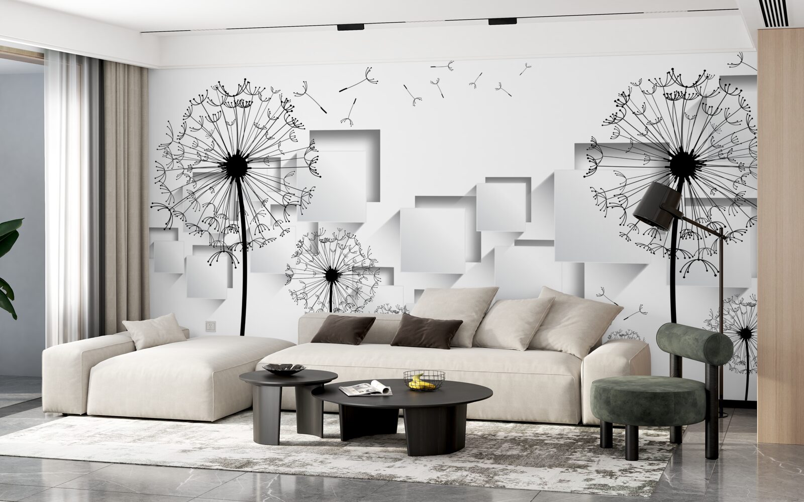 Fototapeta kocky plávajúce v Pozadí dopĺňajú púpavy