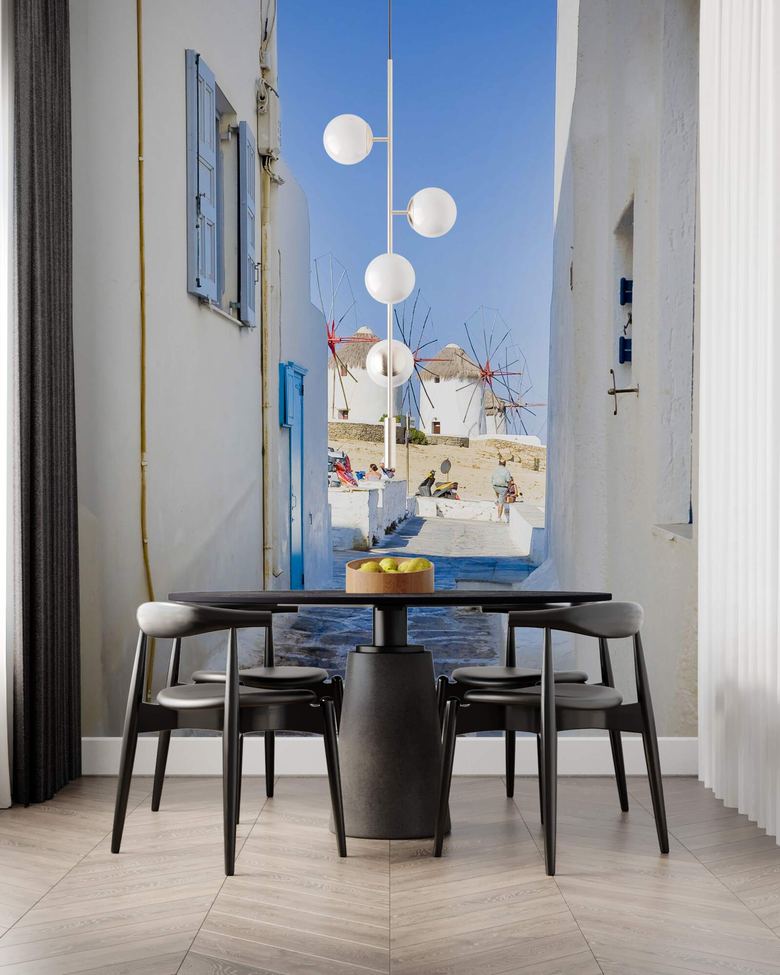 Fototapeta starú ulicu lemujú biele domy