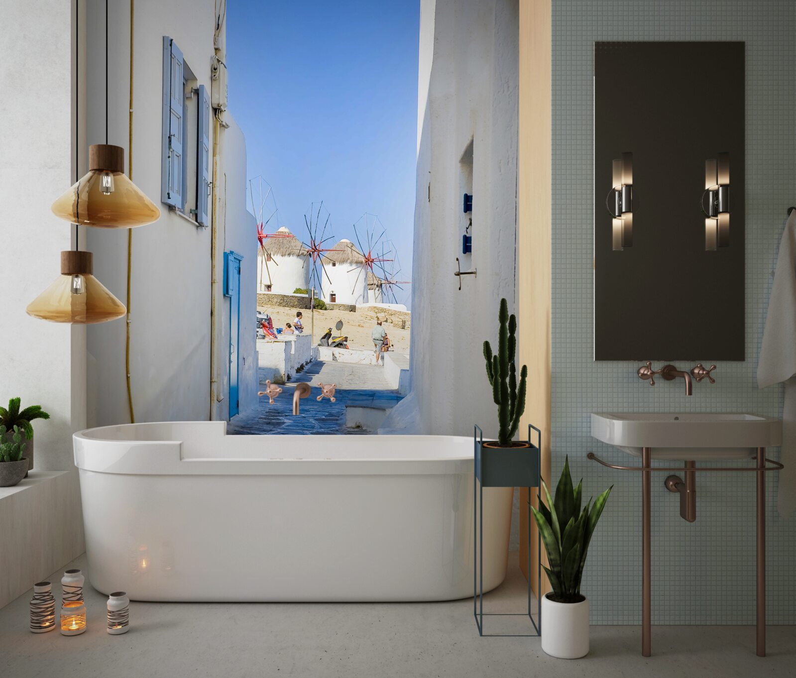 Fototapeta starú ulicu lemujú biele domy