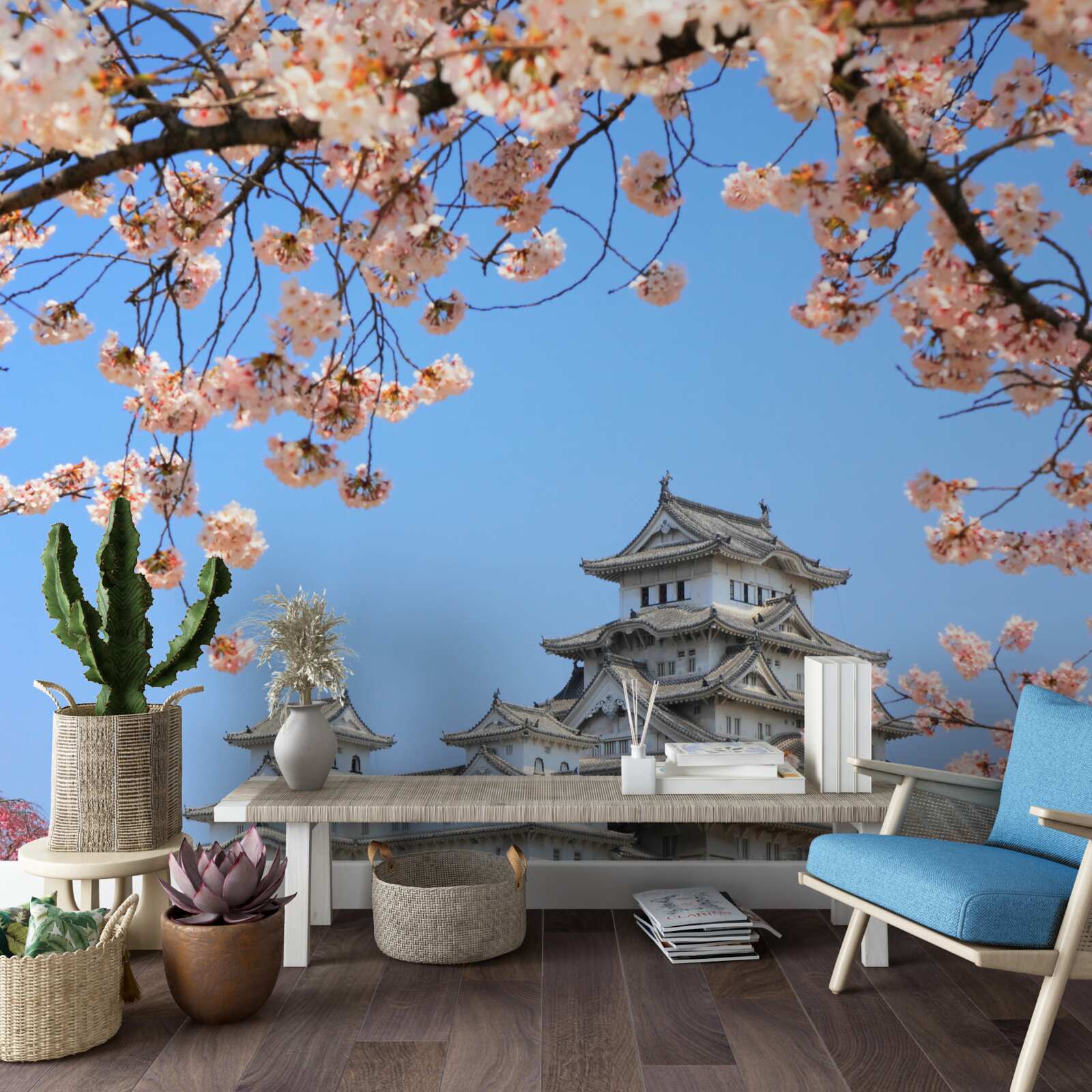 Fototapeta Staroveký japonský kostol pokrytý sakurou