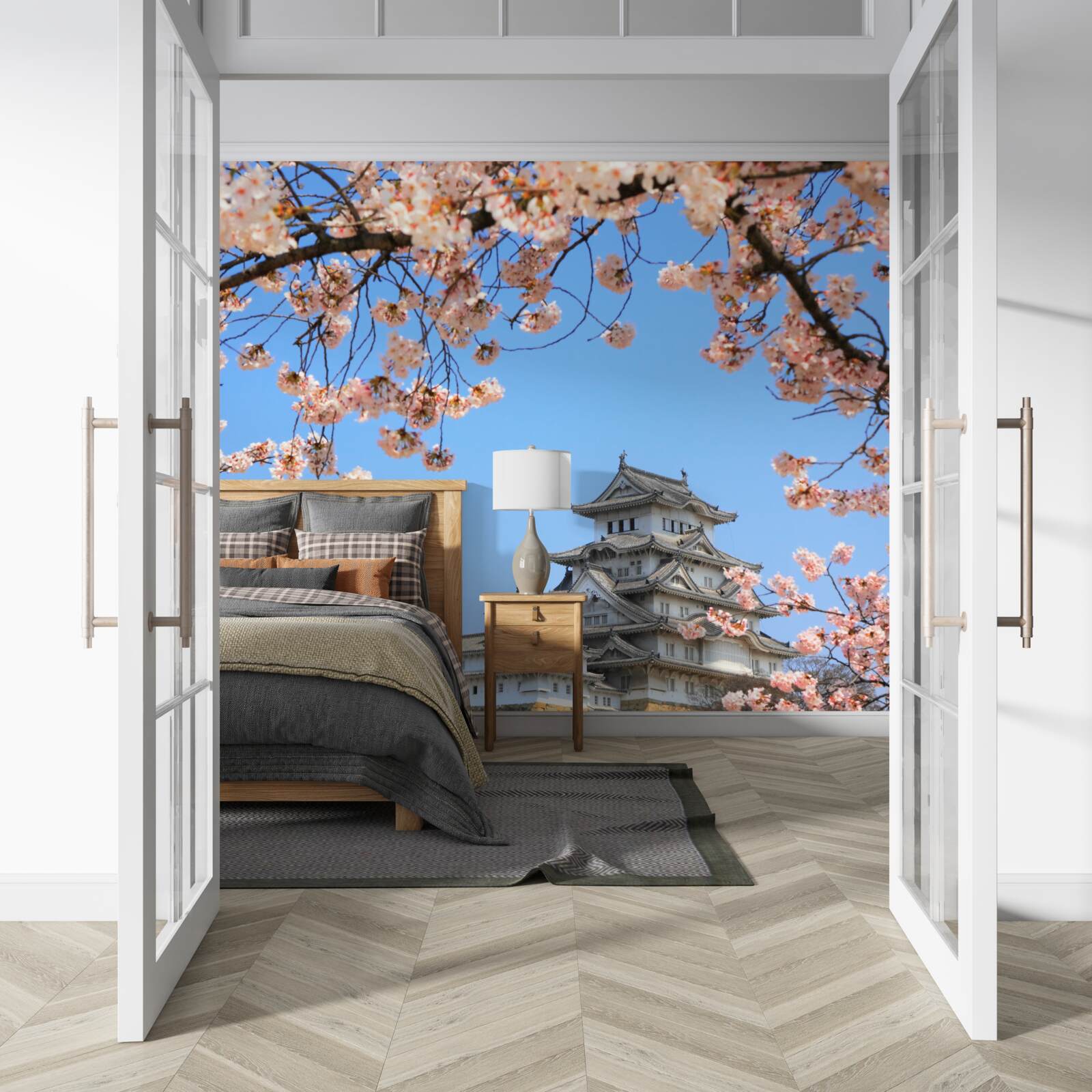 Fototapeta Staroveký japonský kostol pokrytý sakurou