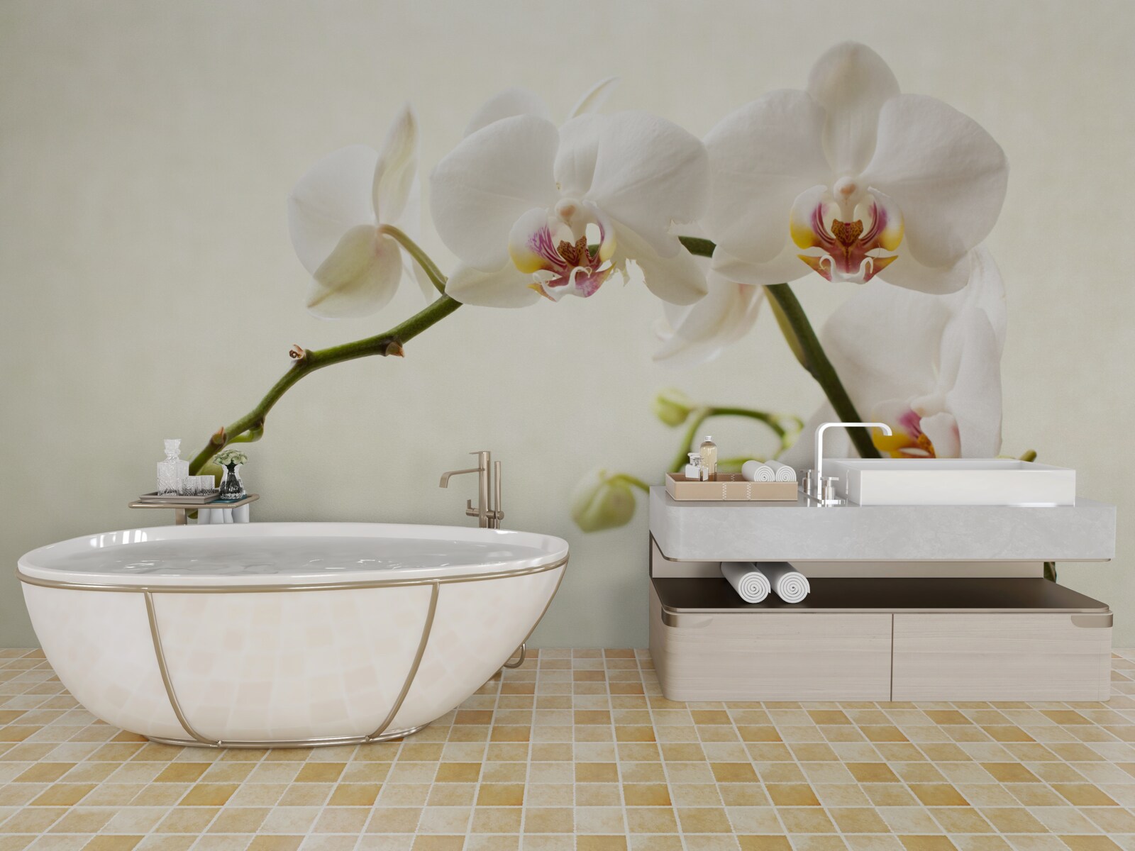 Fototapeta konáre bielej orchidey na svetlom pozadí