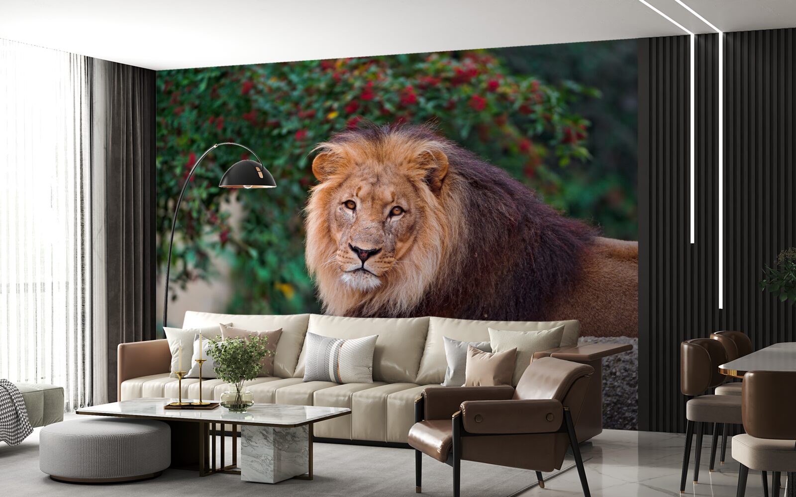 Fototapeta dospelý lev sedí na skale a čaká naľavo