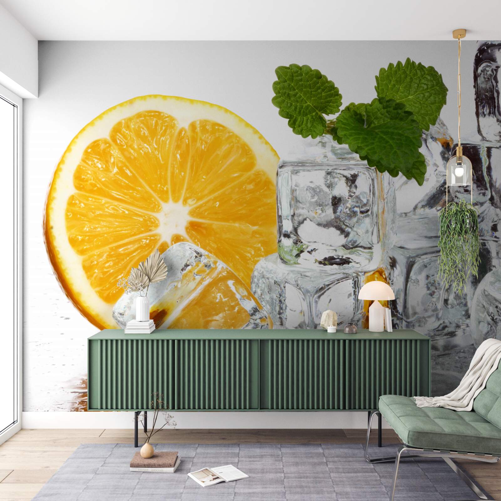 Fototapeta ľad v tvare obdĺžnikov a zrelý pomaranč