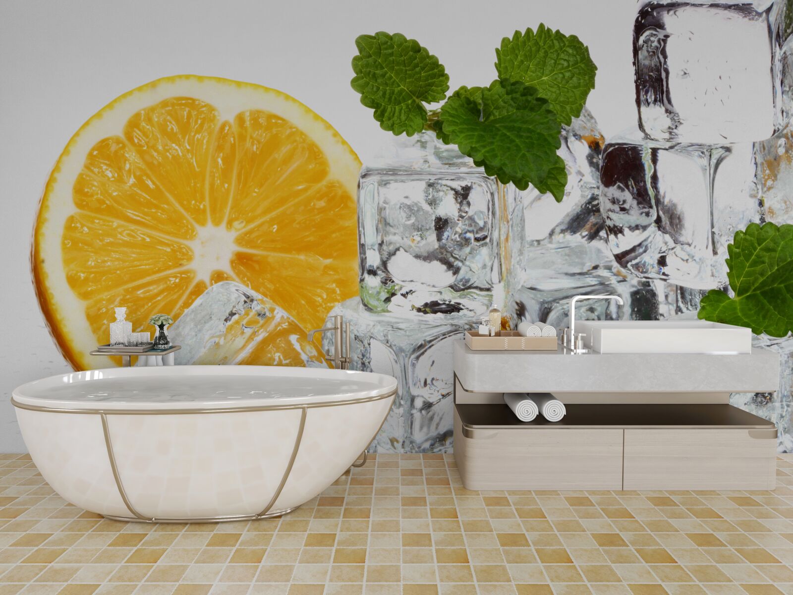 Fototapeta ľad v tvare obdĺžnikov a zrelý pomaranč