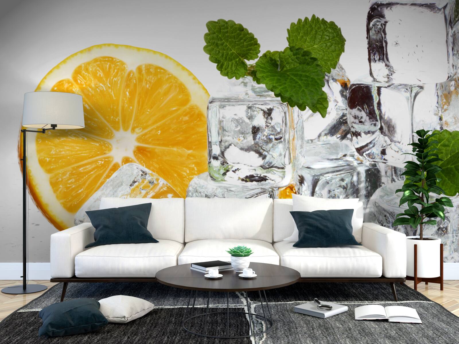 Fototapeta ľad v tvare obdĺžnikov a zrelý pomaranč