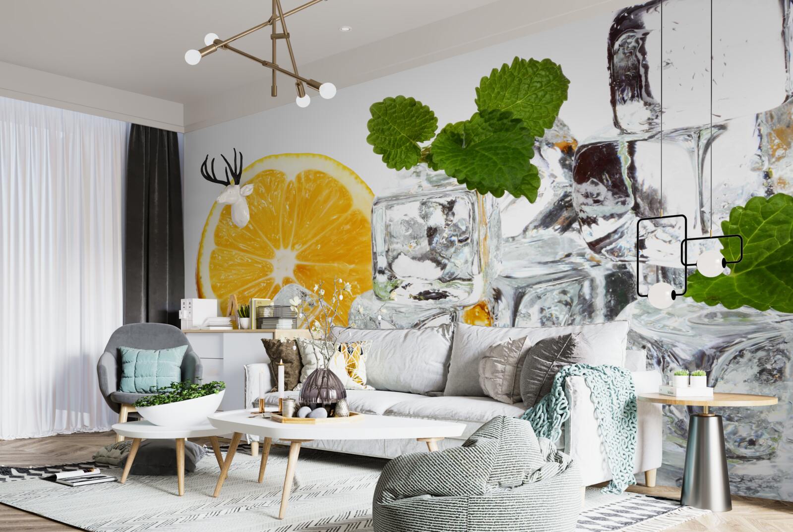 Fototapeta ľad v tvare obdĺžnikov a zrelý pomaranč