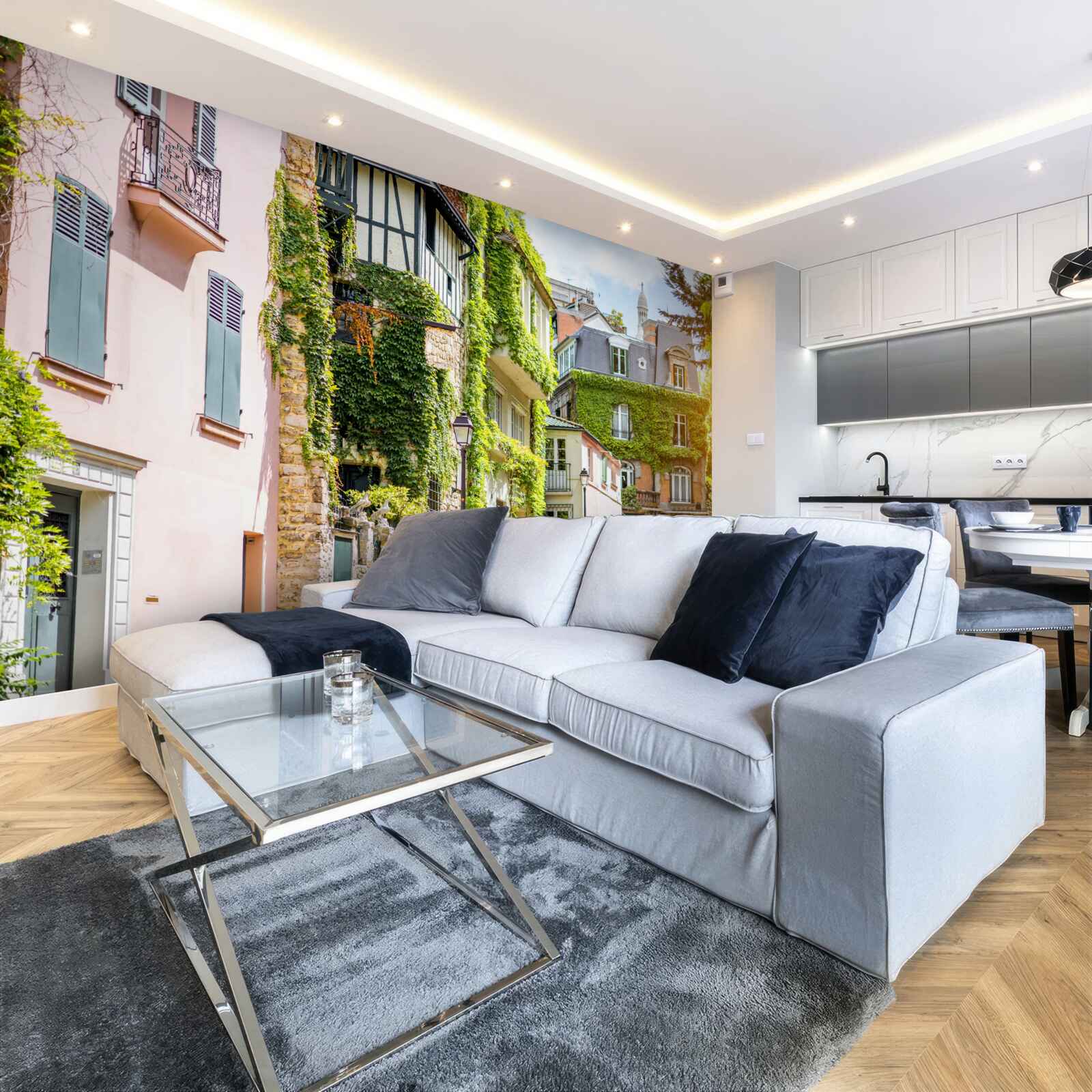 Fototapeta staré domy pokryté červenými malinami