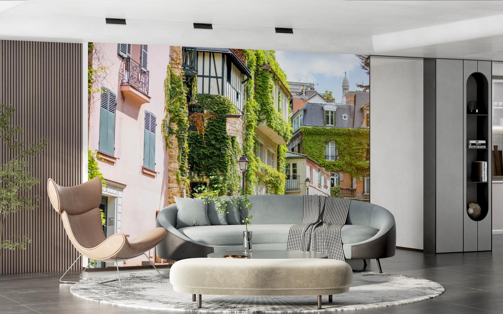 Fototapeta staré domy pokryté červenými malinami