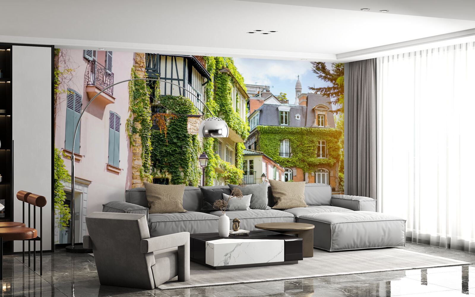 Fototapeta staré domy pokryté červenými malinami