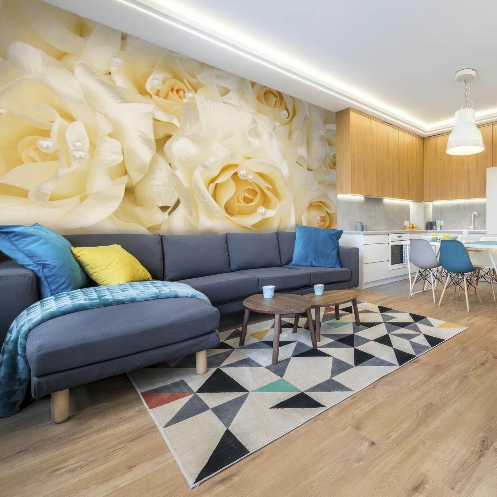 Fototapeta kompozícia ruží s mäkkými bielymi šošovkami a žltým stredom