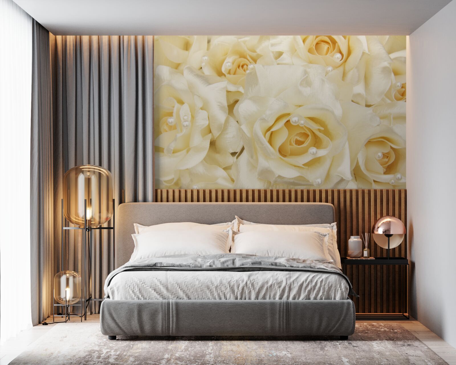 Fototapeta kompozícia ruží s mäkkými bielymi šošovkami a žltým stredom