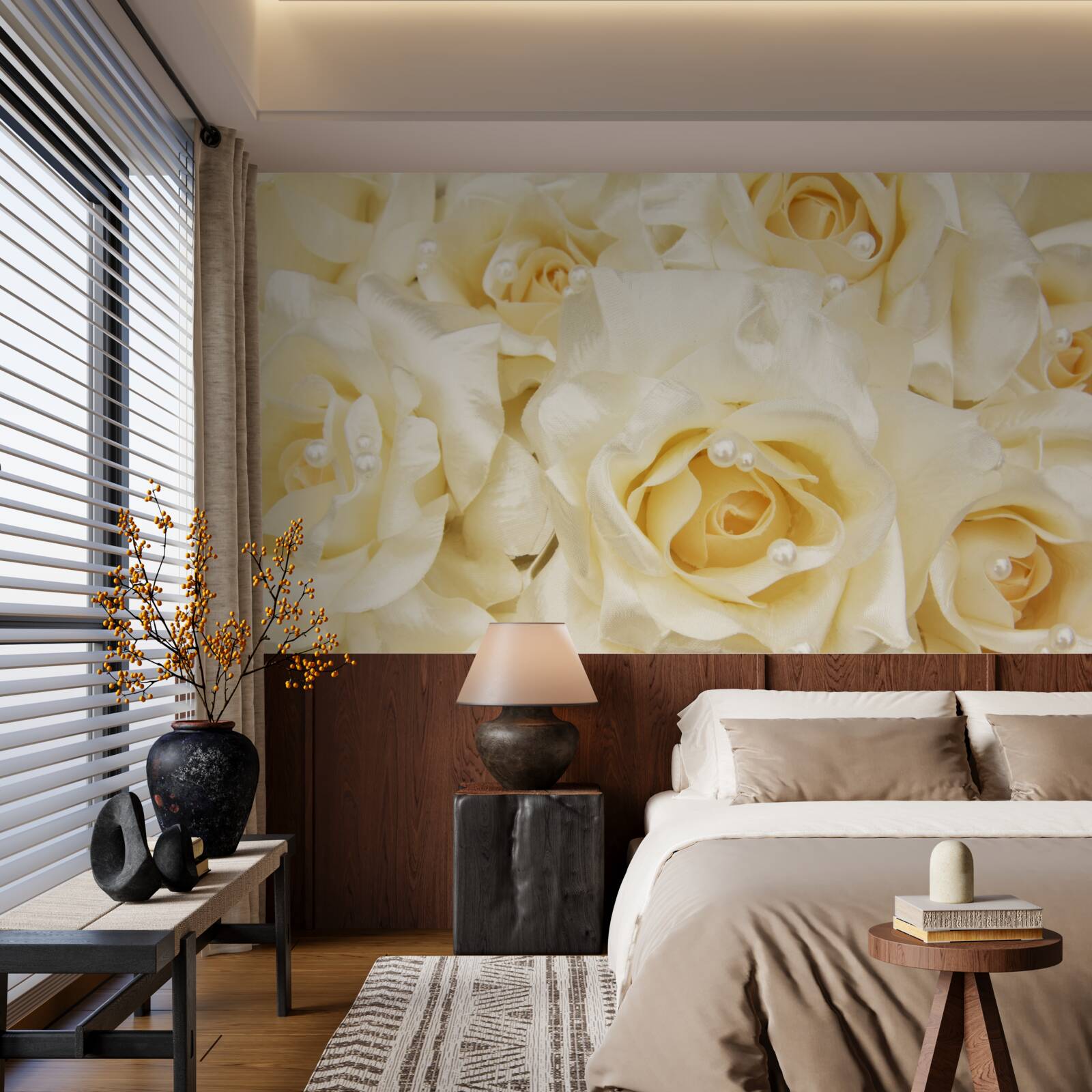 Fototapeta kompozícia ruží s mäkkými bielymi šošovkami a žltým stredom