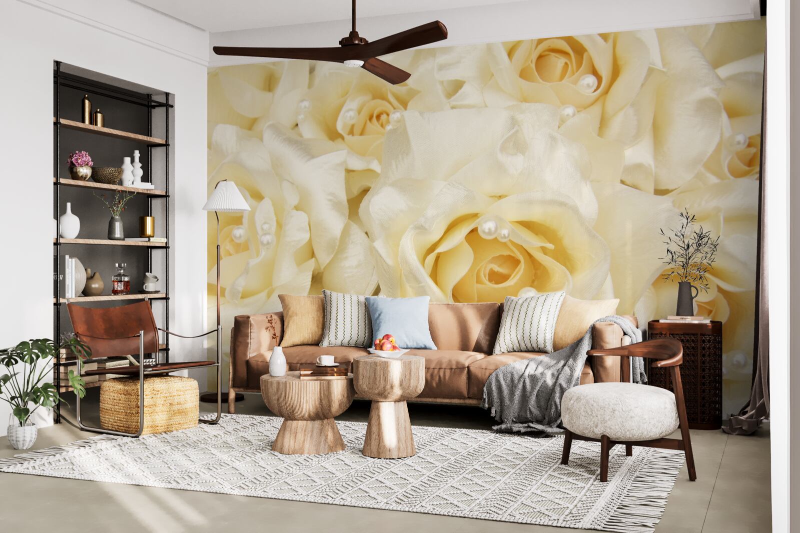 Fototapeta kompozícia ruží s mäkkými bielymi šošovkami a žltým stredom