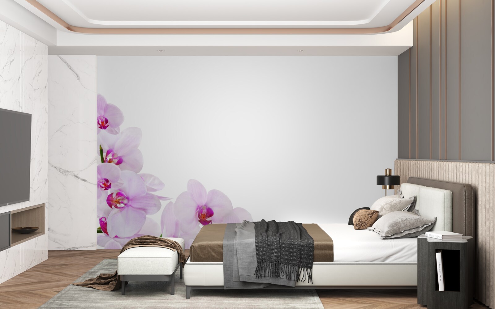 Fototapeta konáre lesklej orchidey na svetlom pozadí