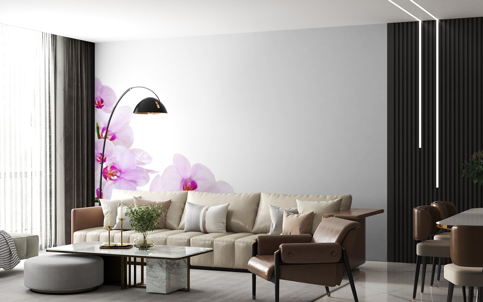 Fototapeta konáre lesklej orchidey na svetlom pozadí