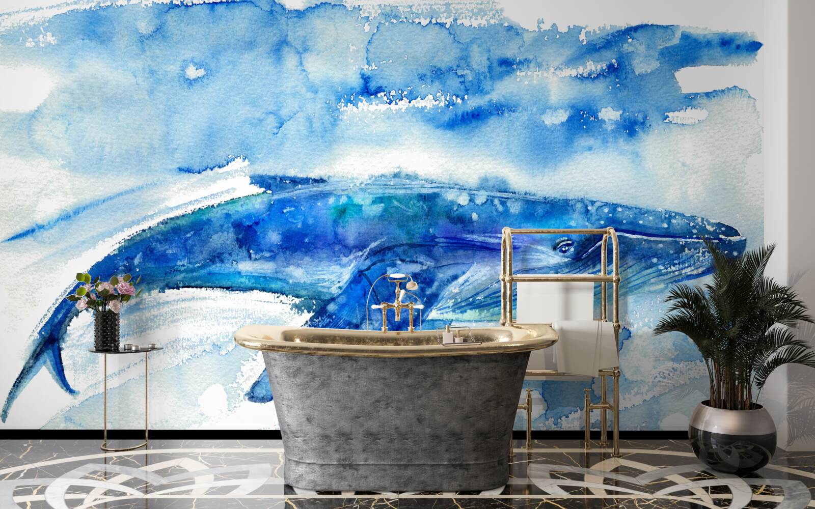 Fototapeta modrý akvarel veľryby