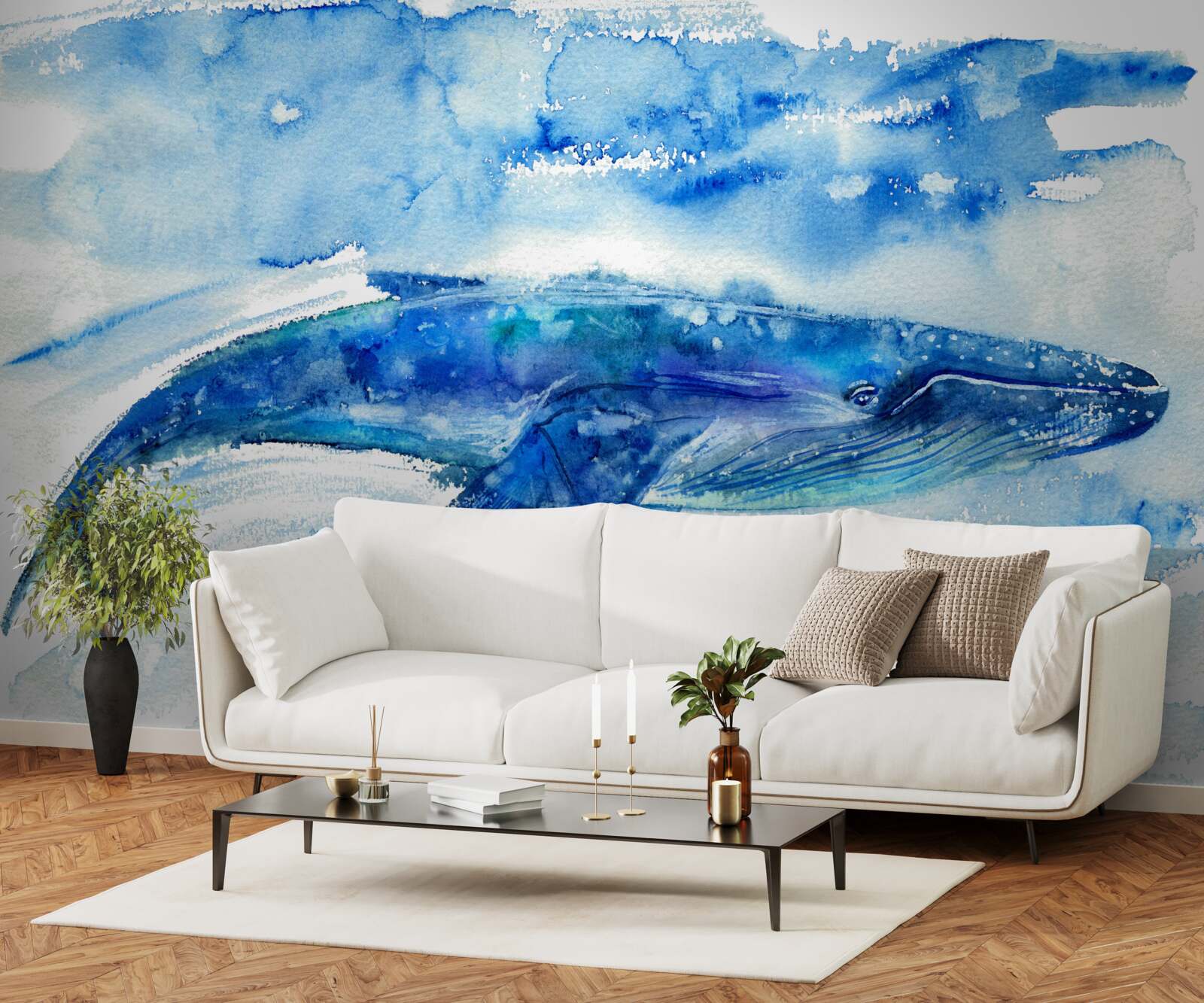 Fototapeta modrý akvarel veľryby