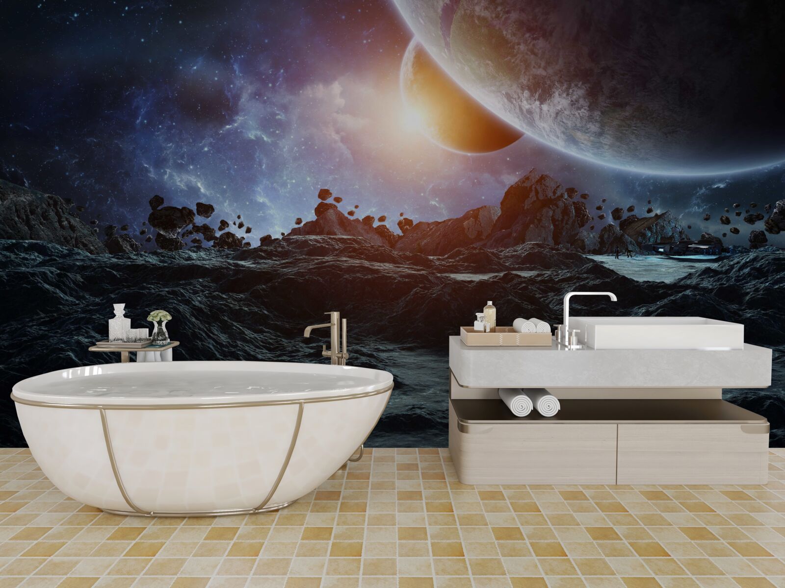 Fototapeta budúci svet s vesmírnymi planétami