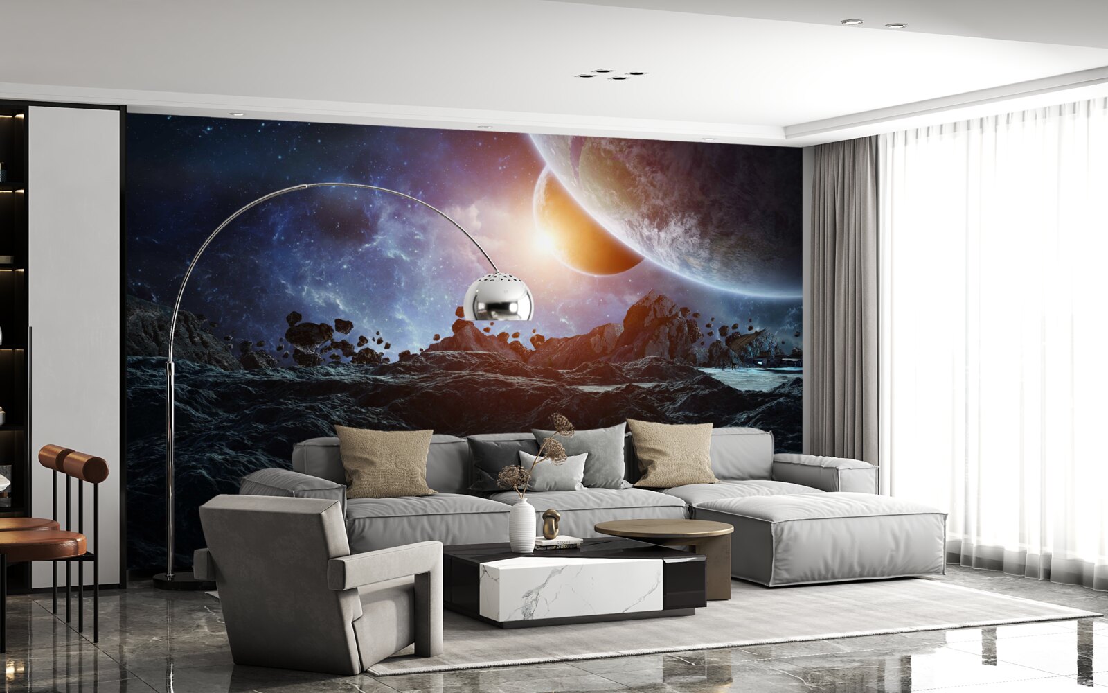 Fototapeta budúci svet s vesmírnymi planétami