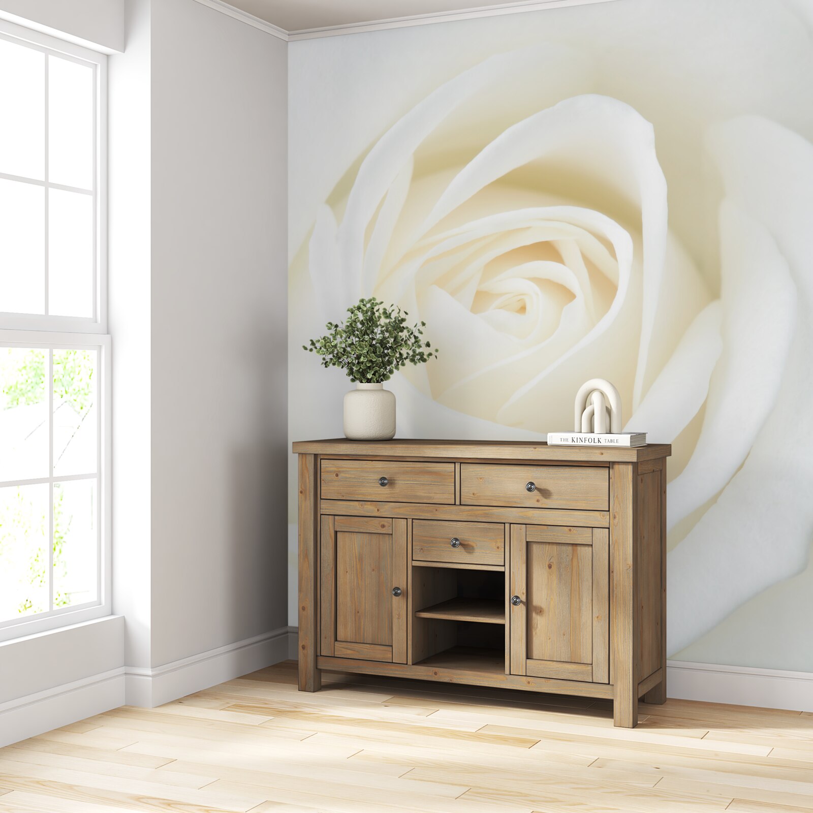 Fototapeta detailný záber na snehobiele púčiky ruží