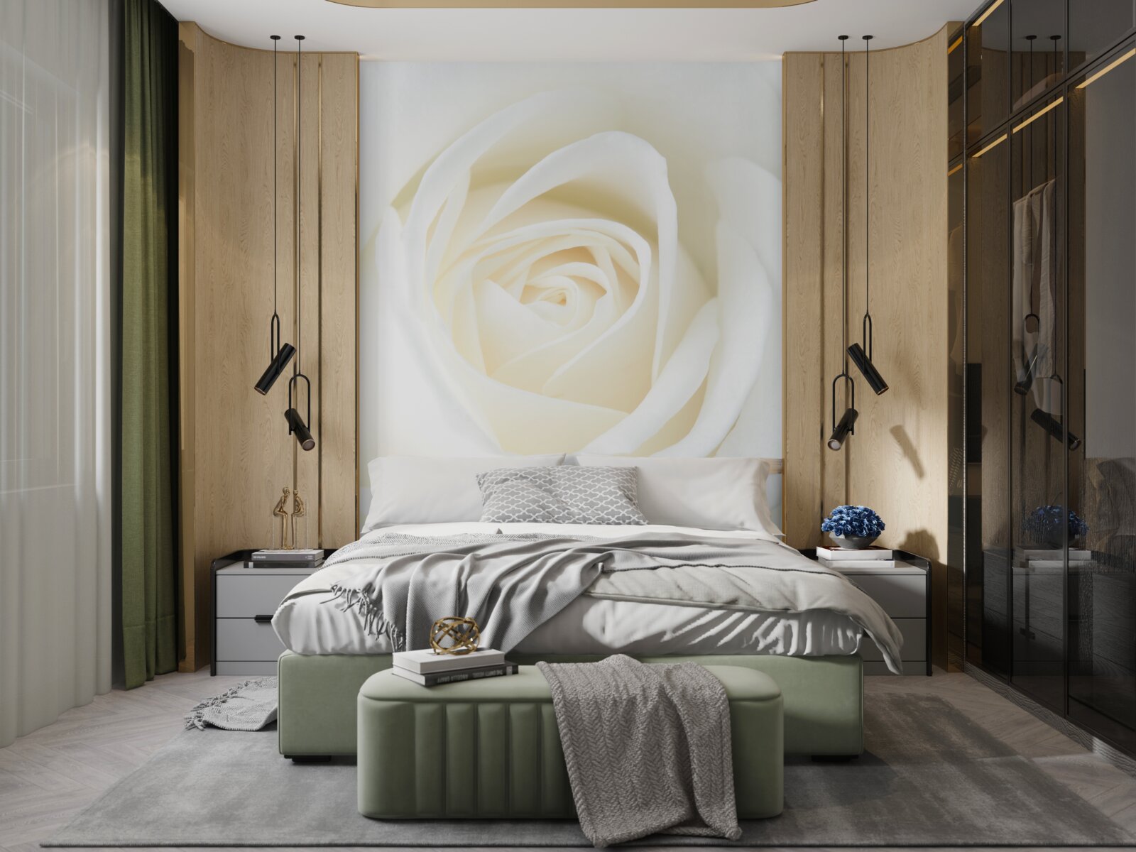 Fototapeta detailný záber na snehobiele púčiky ruží