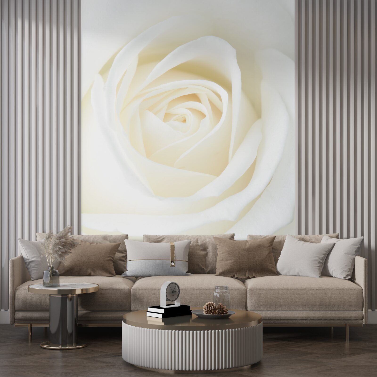 Fototapeta detailný záber na snehobiele púčiky ruží