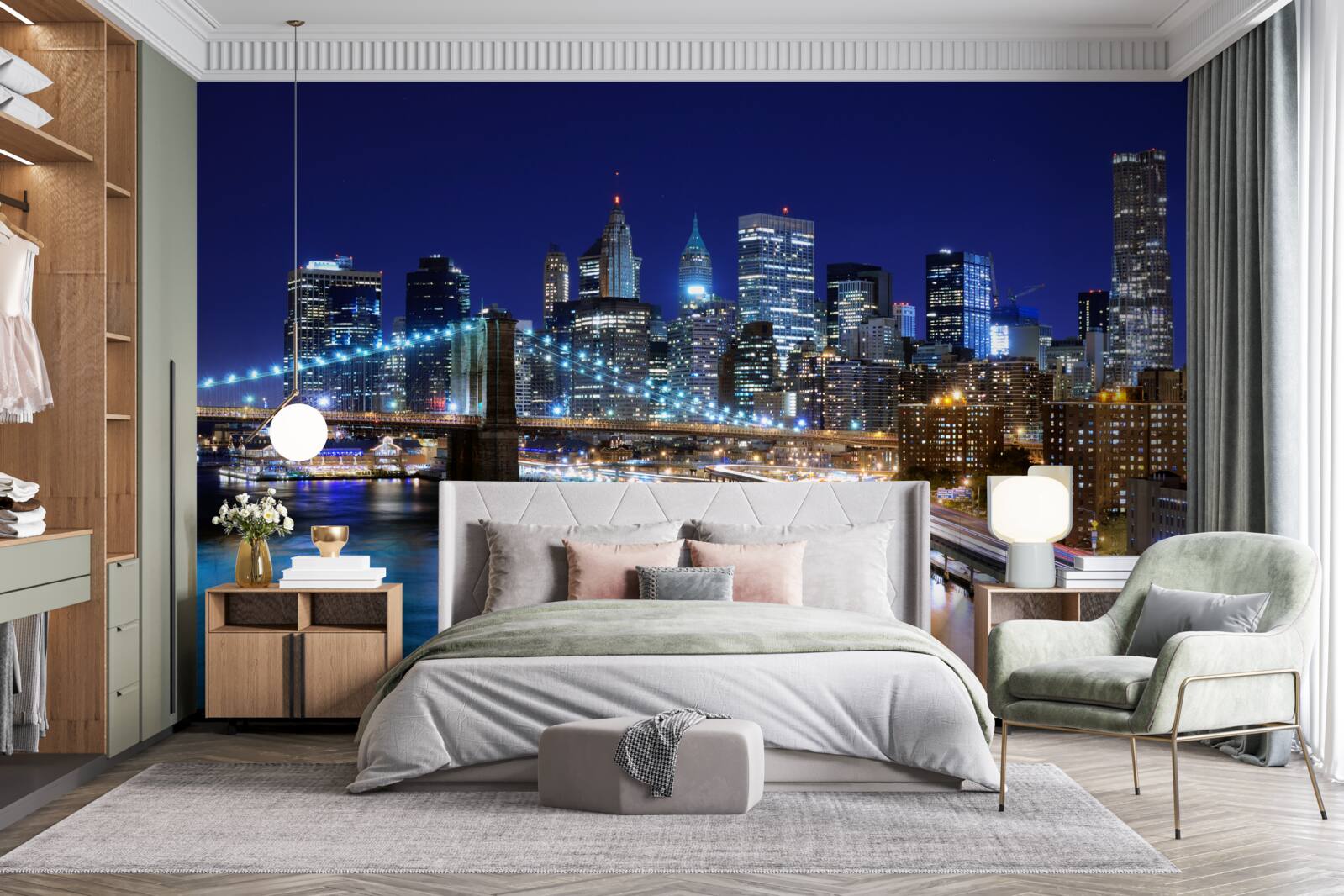 Fototapeta osvetlené nábrežie Manhattanu v noci