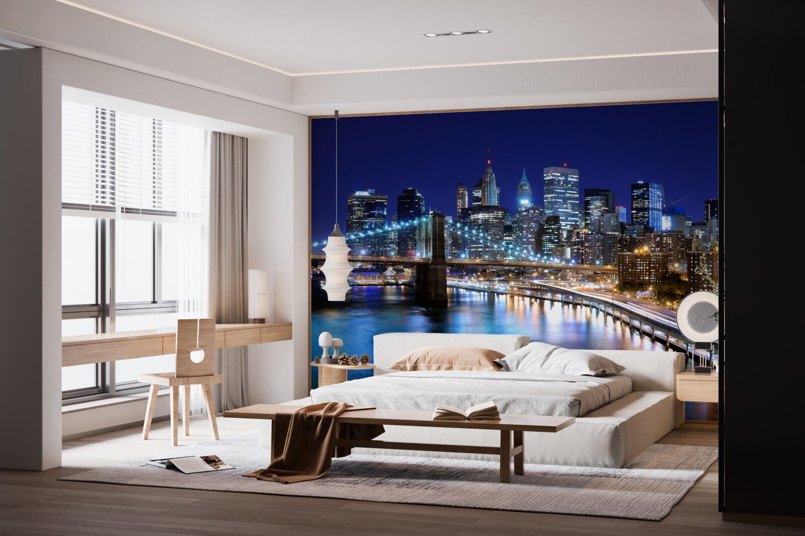 Fototapeta osvetlené nábrežie Manhattanu v noci