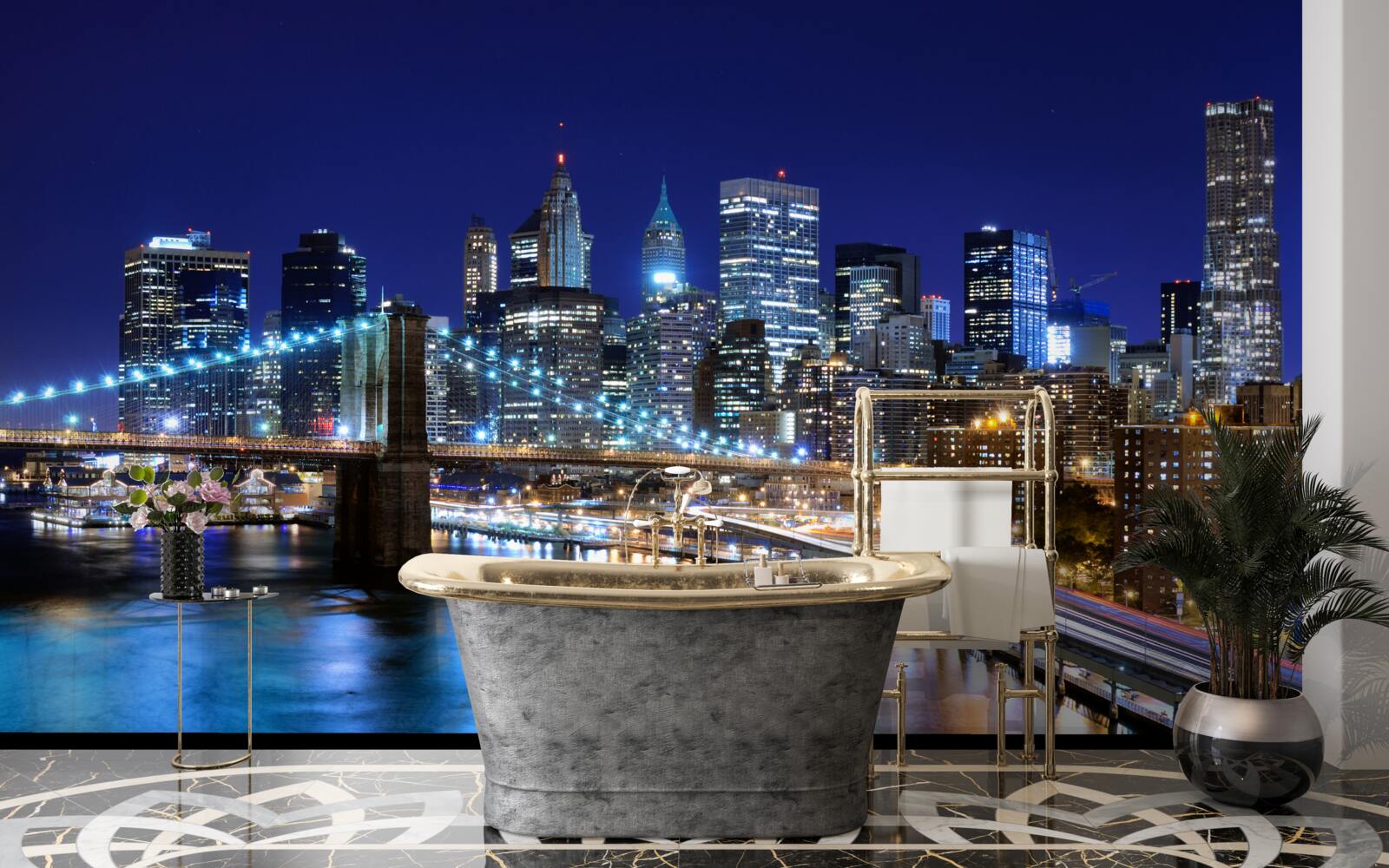 Fototapeta osvetlené nábrežie Manhattanu v noci