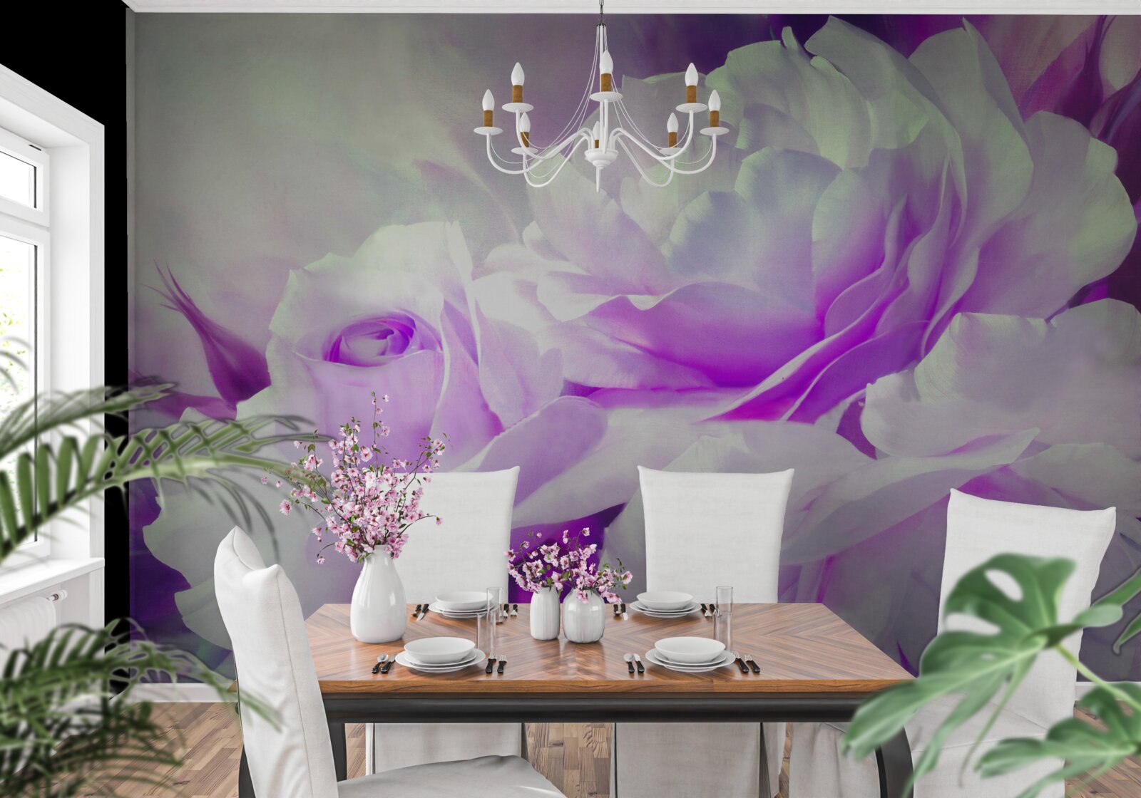 Fototapeta kvety sú biele s vláknitými tónmi a iskrami