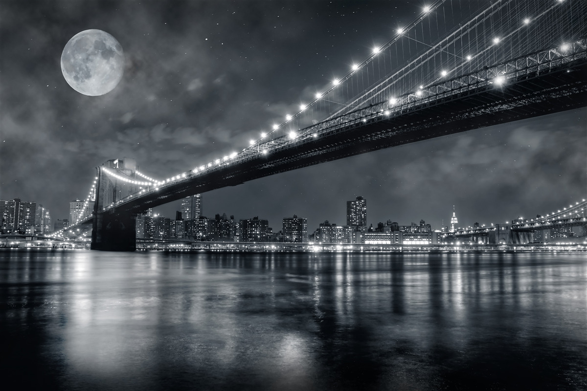 Fototapeta noci a osvetlený Manhattan Bridge