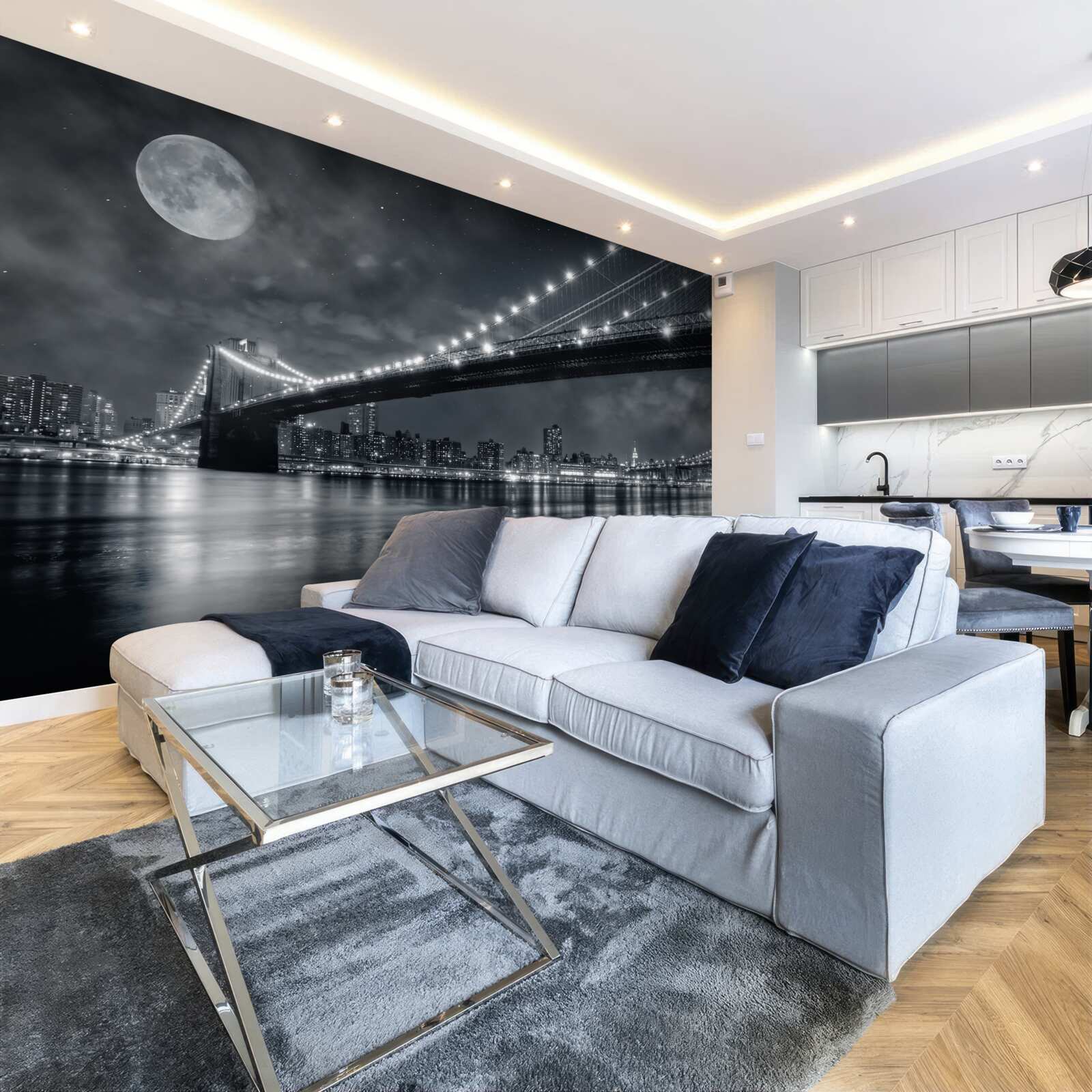 Fototapeta noci a osvetlený Manhattan Bridge